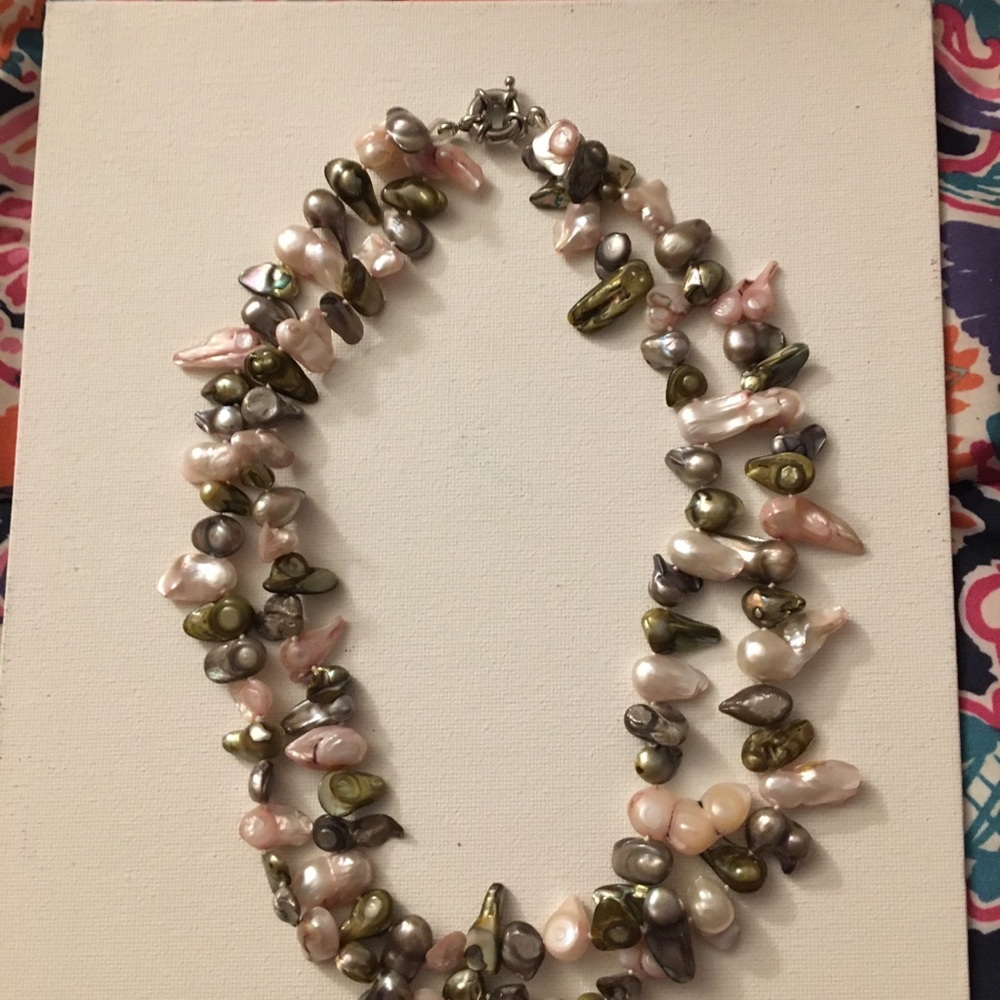 Pink and gray stone necklace